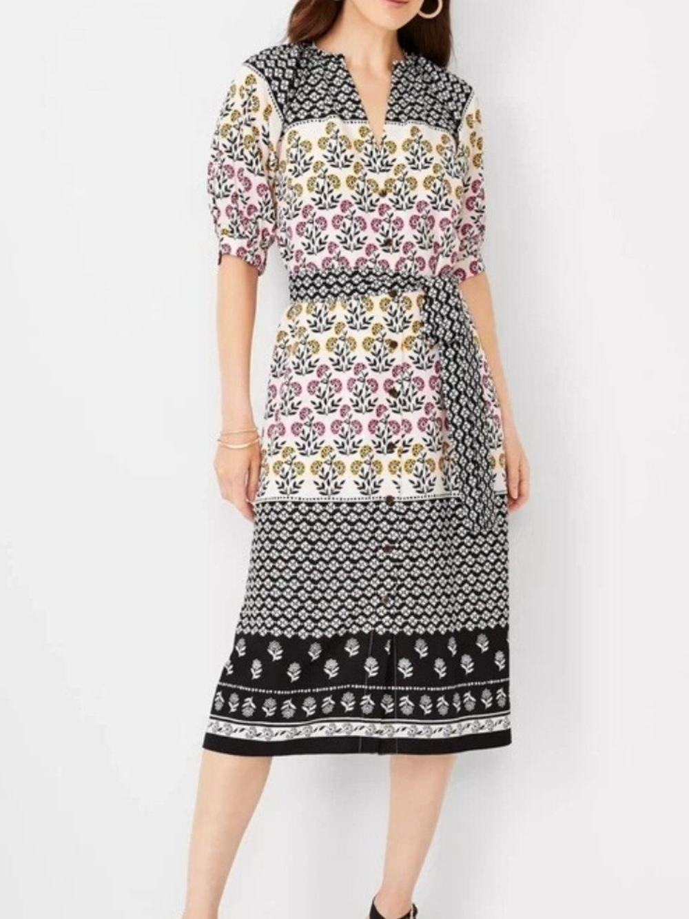 NWT Ann Taylor Border Floral Puff Sleeve Shirtdress, Size 12